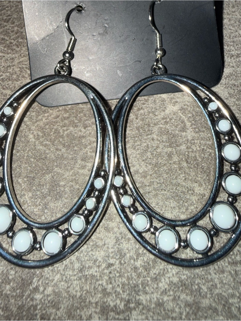 Silver-Tone Hoop Earrings with White Accent Stones - Women Jewelry